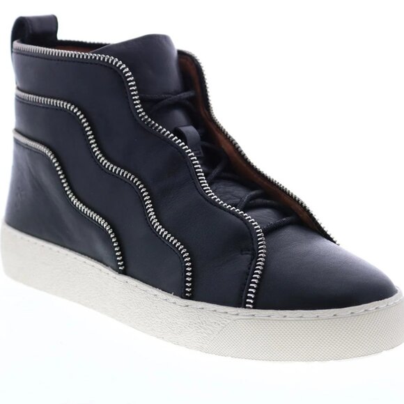 Frye Webster Black Leather Zip-Detail High Top Sneakers Platform Lace Up - Picture 1 of 11